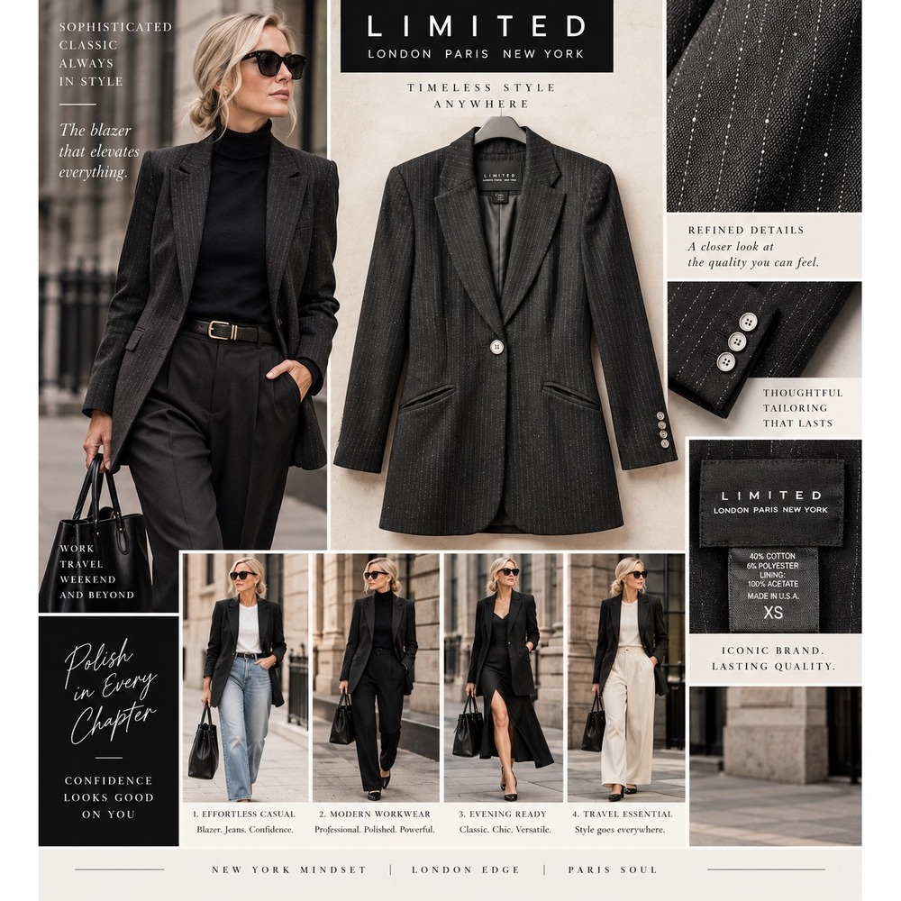 The Limited Pinstripe Blazer Black XS Longline Single Button Professional Jacket